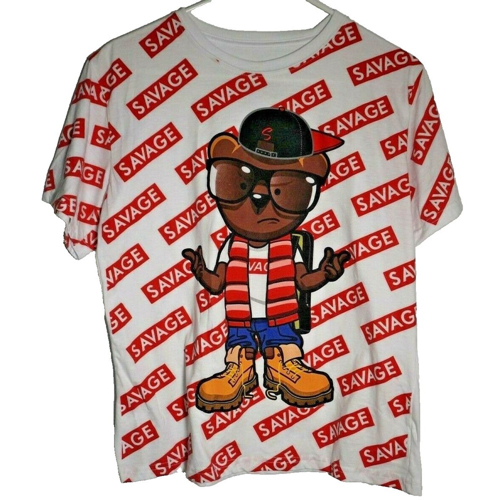 Fresh Laundry Boys Youth XL Savage Backpack Bear Allover Print‎ T-Shirt